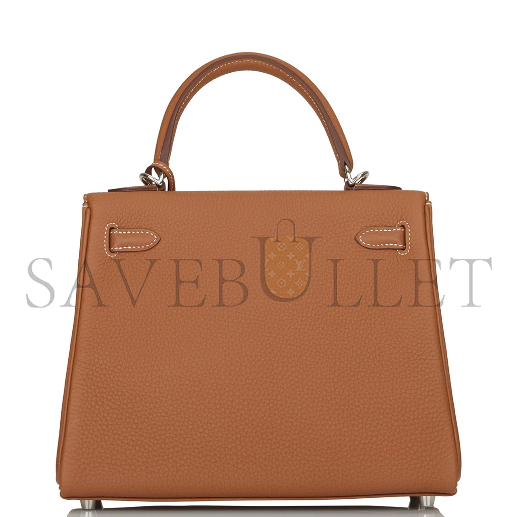 HERMÈS KELLY RETOURNE 25 GOLD TOGO PALLADIUM HARDWARE (25*17*7cm)